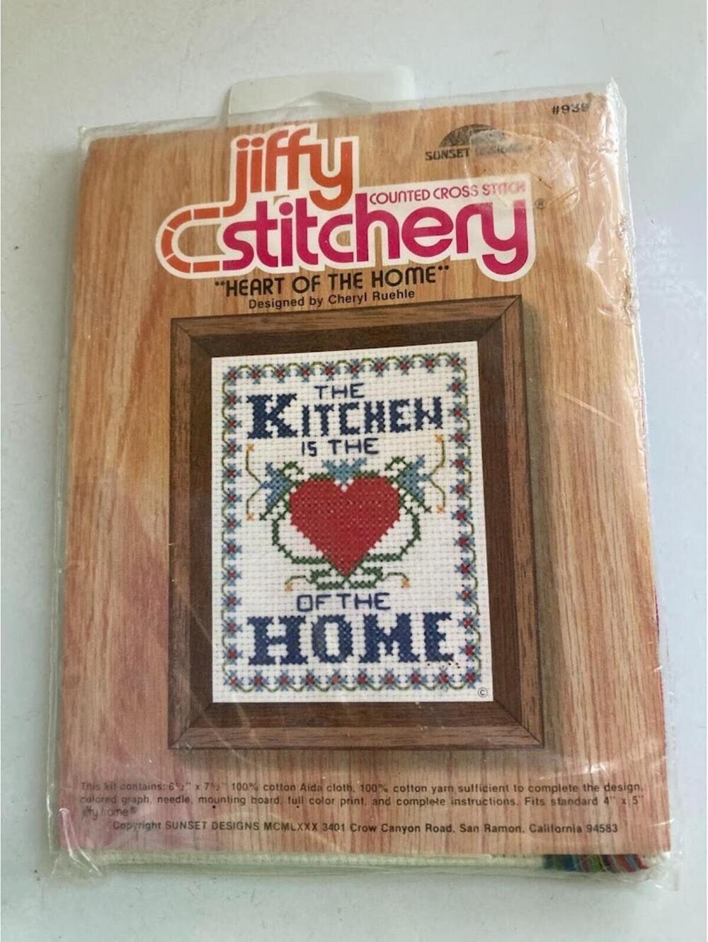 Jiffy Stitchery #939 Cross Stitch Kitchen is the Heart of the Home Decor Vintage